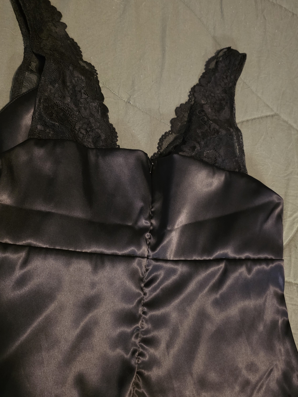Black Lace-Trim Satin Slip Dress - Women's Intimates